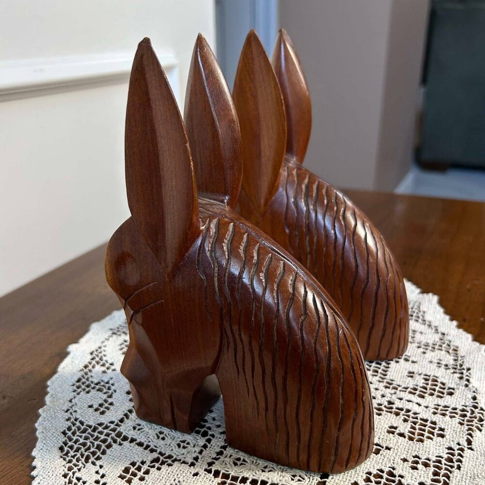 MCM hand carved teak donkey bookends - Picture 5 of 10